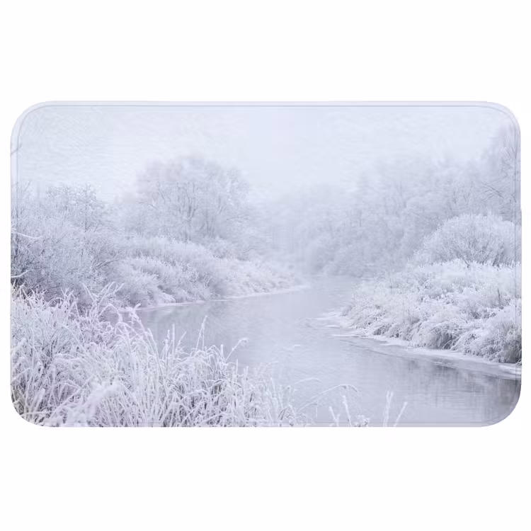 Rivier - Sneeuw - Bos - Winter - Schilderachtig Badmat middel -3d