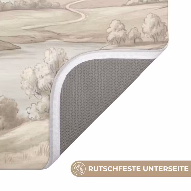 Rivierlandschap - Bergen - Natuur - Vintage - Beige Badmat middel -USP_AntislipDE