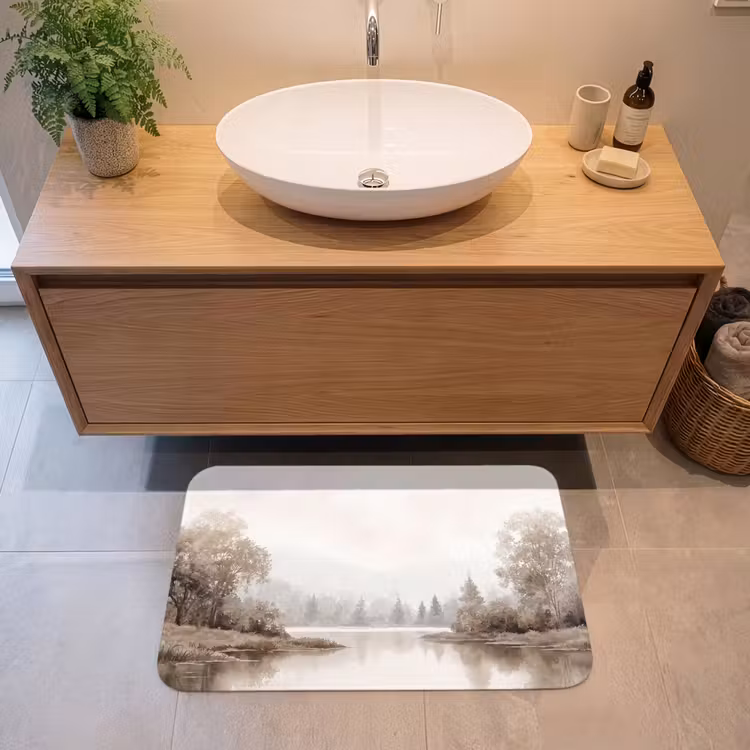 Rivierlandschap - Minimalistisch - Aardetinten Badmat middel -sfeer1