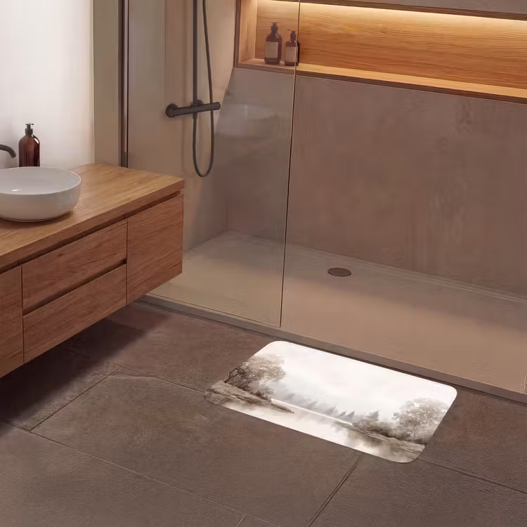 Rivierlandschap - Minimalistisch - Aardetinten Badmat middel -sfeer2