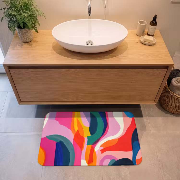 Vormen - Golvend - Abstract - Felroze Badmat middel -sfeer1
