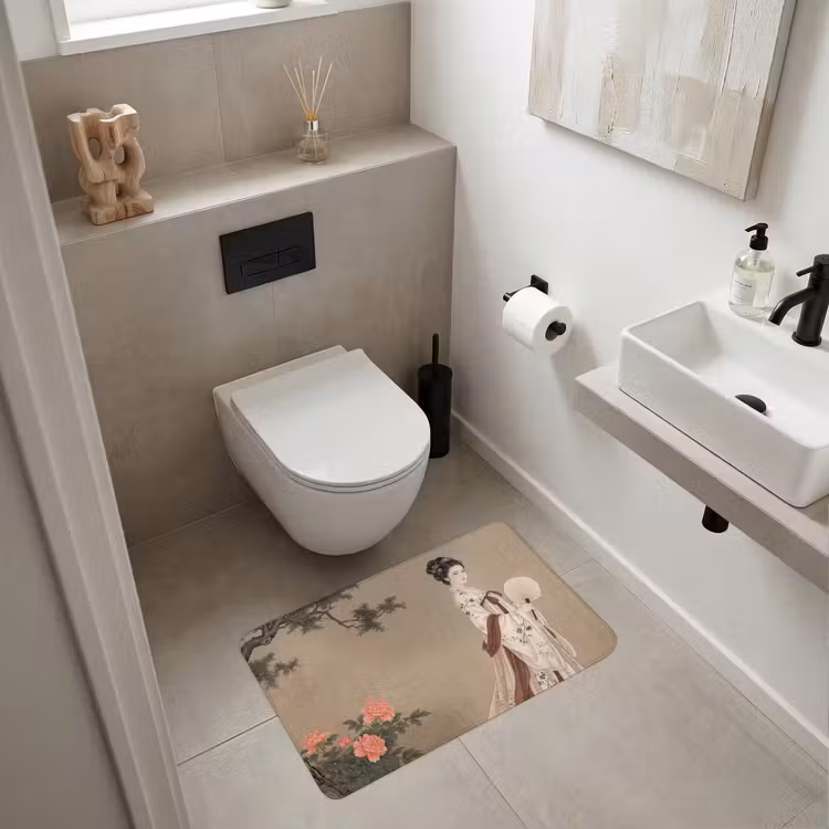 Vrouw - Azië - Kunst - Beige Badmat middel -sfeer4