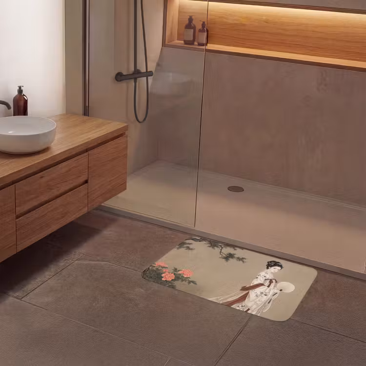 Vrouw - Azië - Kunst - Beige Badmat middel -sfeer2