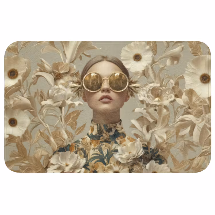 Vrouw - Bloemen - Zonnebril - Wit Badmat middel -3d