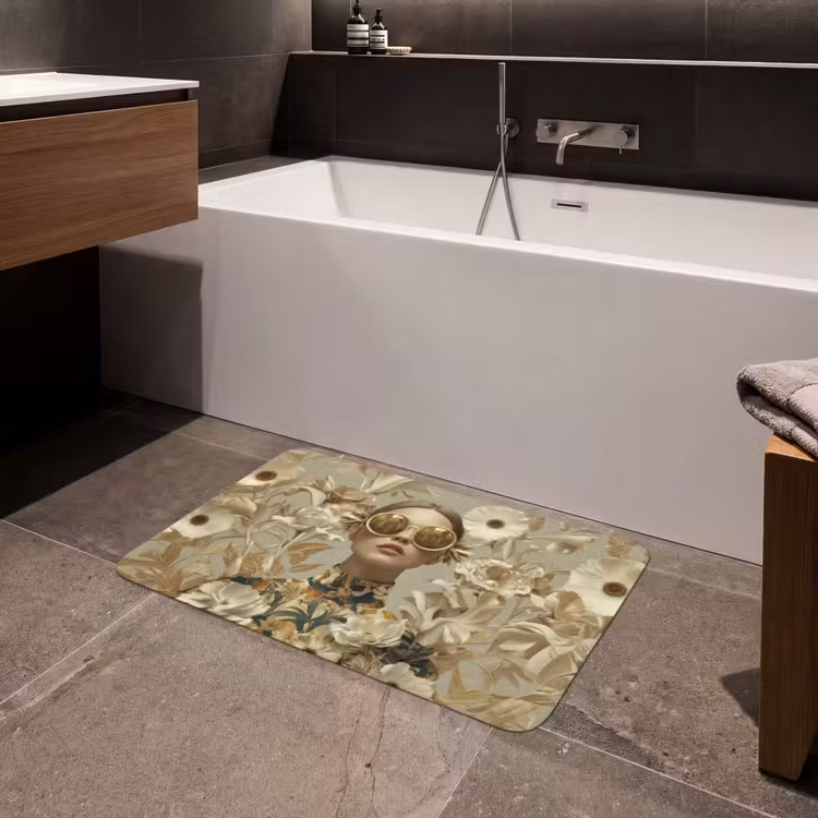 Vrouw - Bloemen - Zonnebril - Wit Badmat middel -sfeer3