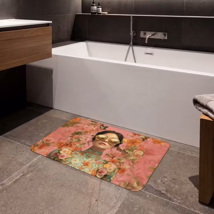 Vrouw - Bril - Roze - Bloemen Badmat middel -sfeer3