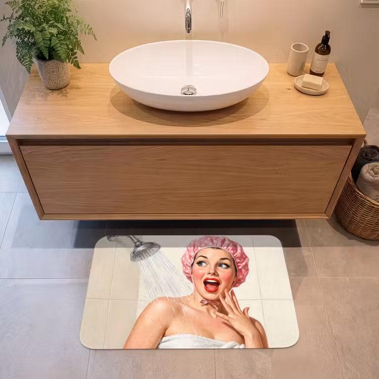 Vrouw - Douche - Roze Badmat middel -sfeer1