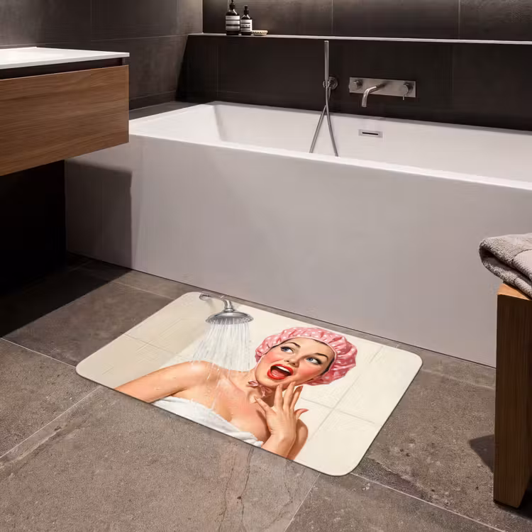 Vrouw - Douche - Roze Badmat middel -sfeer3
