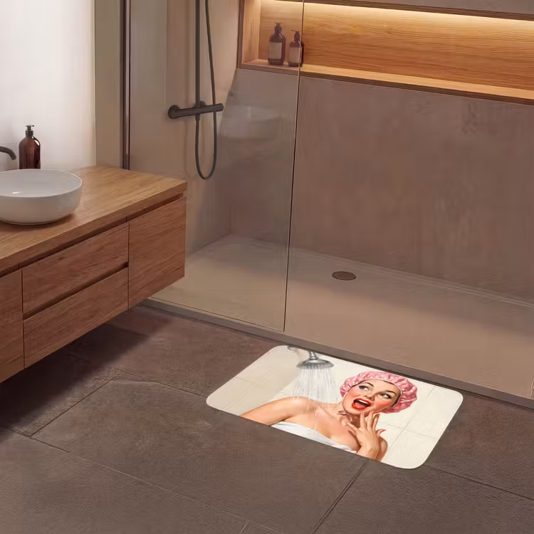 Vrouw - Douche - Roze Badmat middel -sfeer2