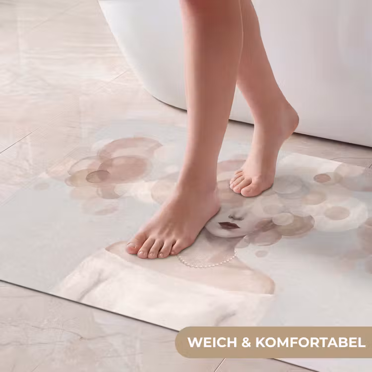 Vrouw - Cirkels - Beige Badmat middel -USP_ZachtDE