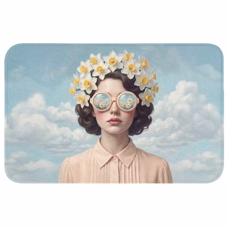 Vrouw - Narcissen - Geel Badmat middel -3d