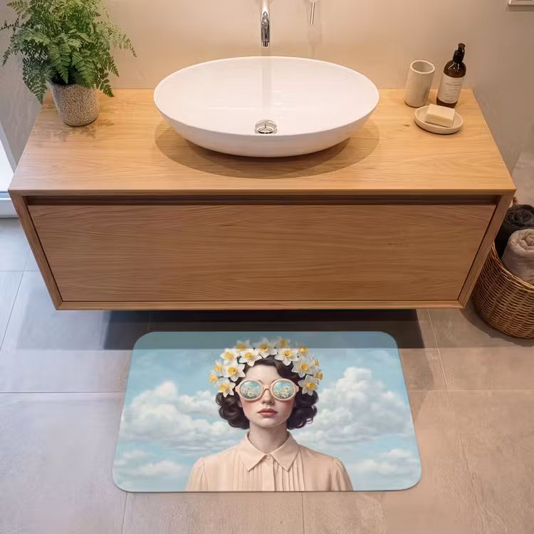 Vrouw - Narcissen - Geel Badmat middel -sfeer1