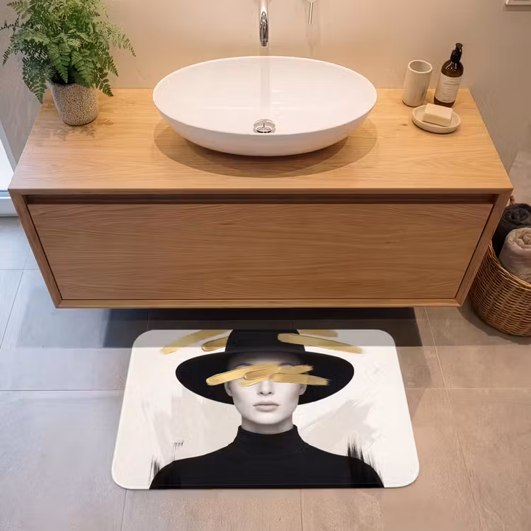 Vrouw - Portret - Modern - Goud - Kunst Badmat middel -sfeer1