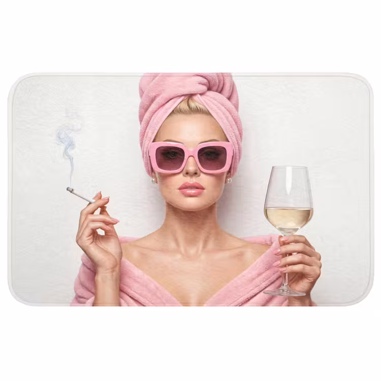 Vrouw - Roze - Wijn - Zonnebril Badmat middel -3d