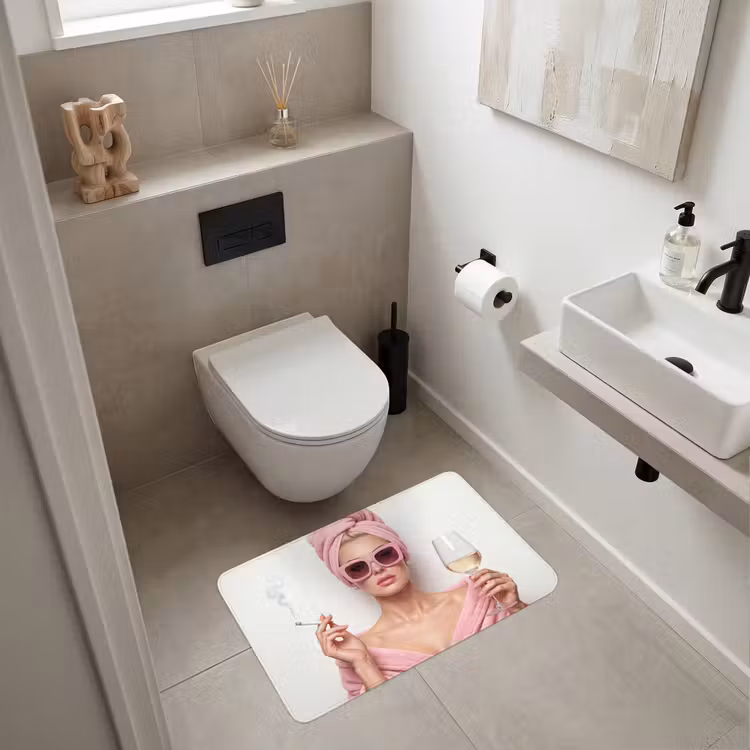 Vrouw - Roze - Wijn - Zonnebril Badmat middel -sfeer4