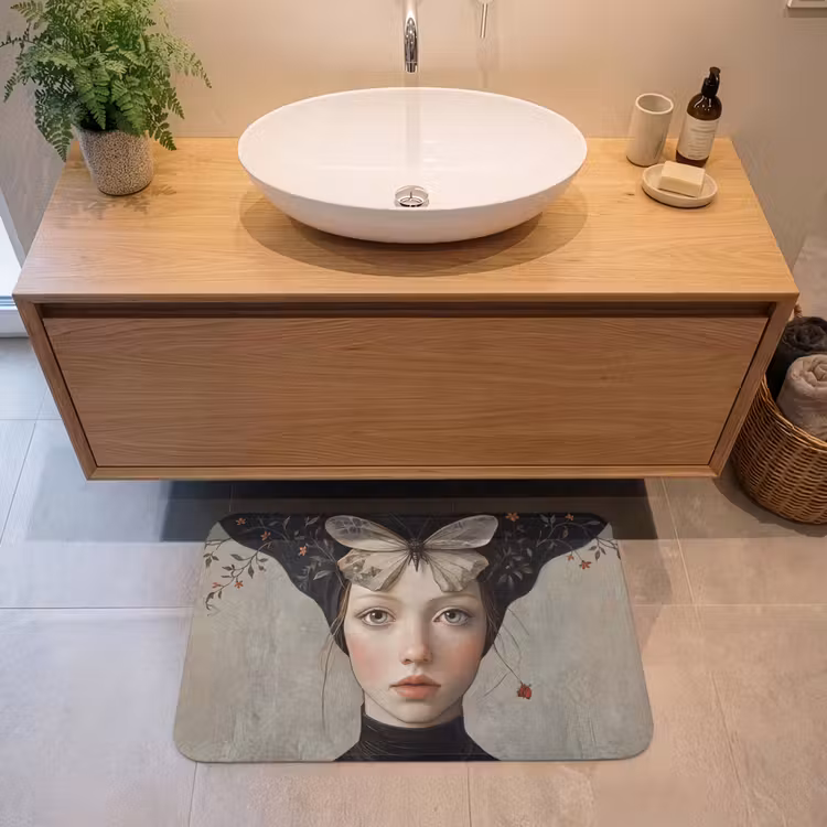 Woman - Butterfly - Art - Classic - Muted Badmat middel -sfeer1