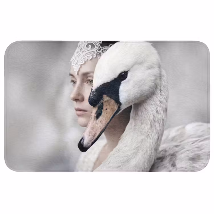 Vrouw - Zwaan - Wit Badmat middel -3d