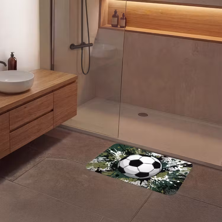 Voetbal - Verf - Spetters - Groen Badmat middel -sfeer2