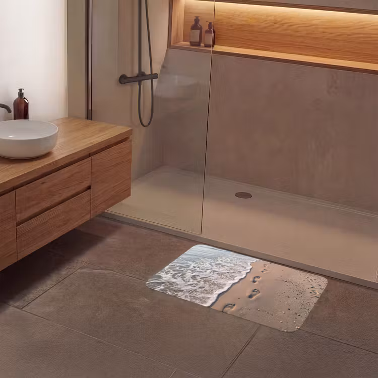 Voetstappen - Vloedlijn - Zee Badmat middel -sfeer2