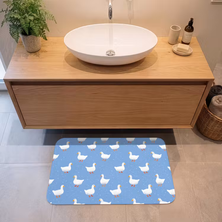 Ganzen - Elegant - Blauw Badmat middel 997 -sfeer1