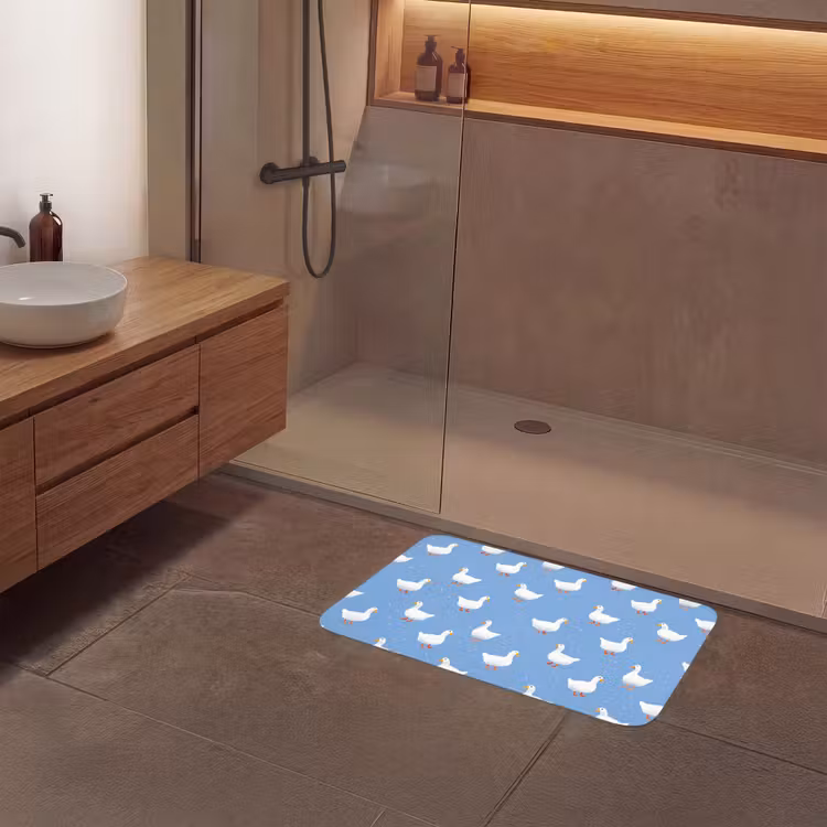 Ganzen - Elegant - Blauw Badmat middel 997 -sfeer2