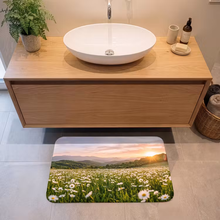 Madelief - Veld - Heuvels - Groen Badmat middel -sfeer1