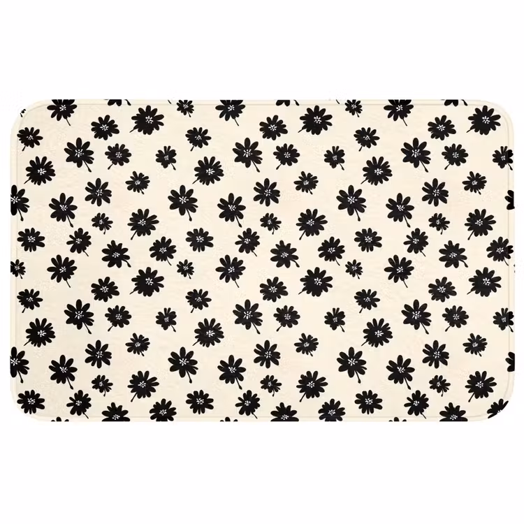 Madeliefjes - Grafisch - Zwart - Beige Badmat middel 997 -3d