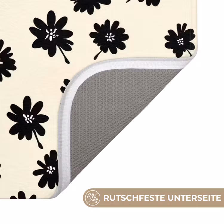 Madeliefjes - Grafisch - Zwart - Beige Badmat middel 997 -USP_AntislipDE