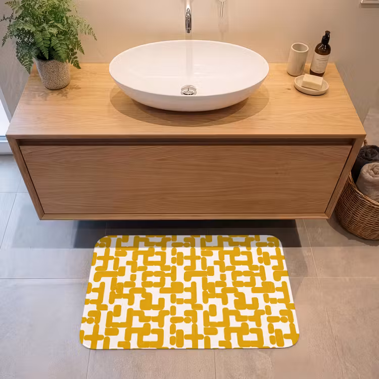 Geel - Beige - Patroon Badmat middel 997 -sfeer1