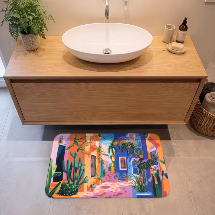 Geel - Blauw - Oranje - Huis Badmat middel -sfeer1