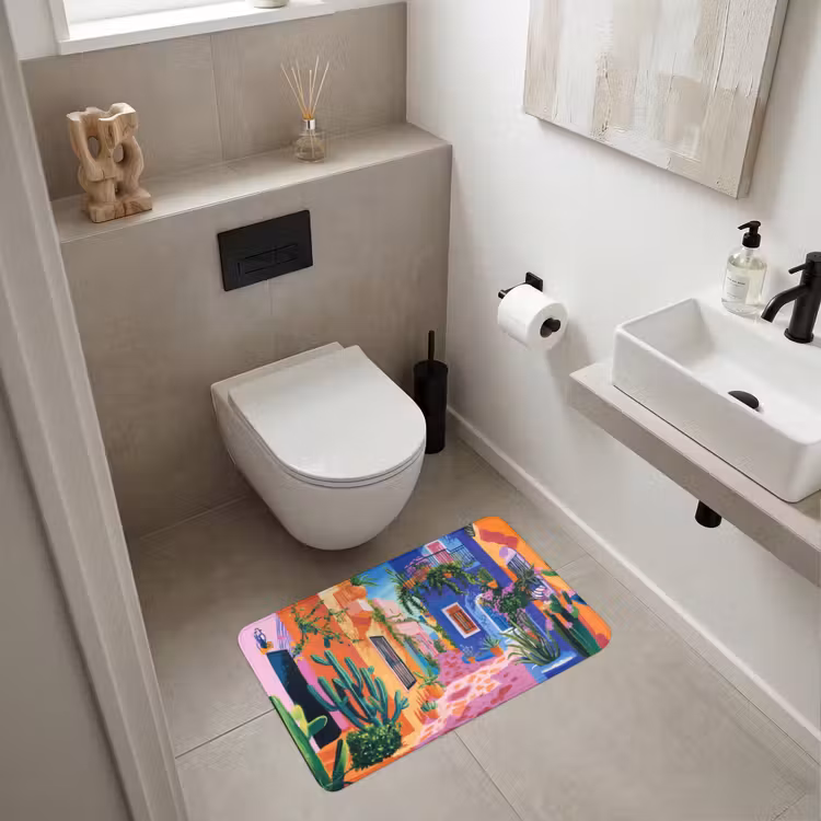 Geel - Blauw - Oranje - Huis Badmat middel -sfeer4
