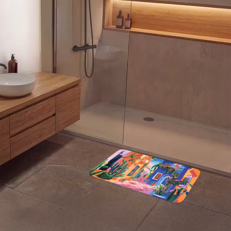 Geel - Blauw - Oranje - Huis Badmat middel -sfeer2