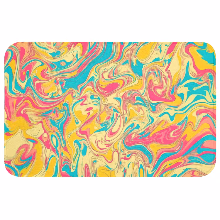Geel - Roze - Blauw - Retro Badmat middel -3d