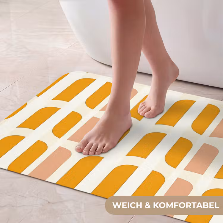 Geometrisch - Patroon - Geel - Roze Badmat middel 997 -USP_ZachtDE