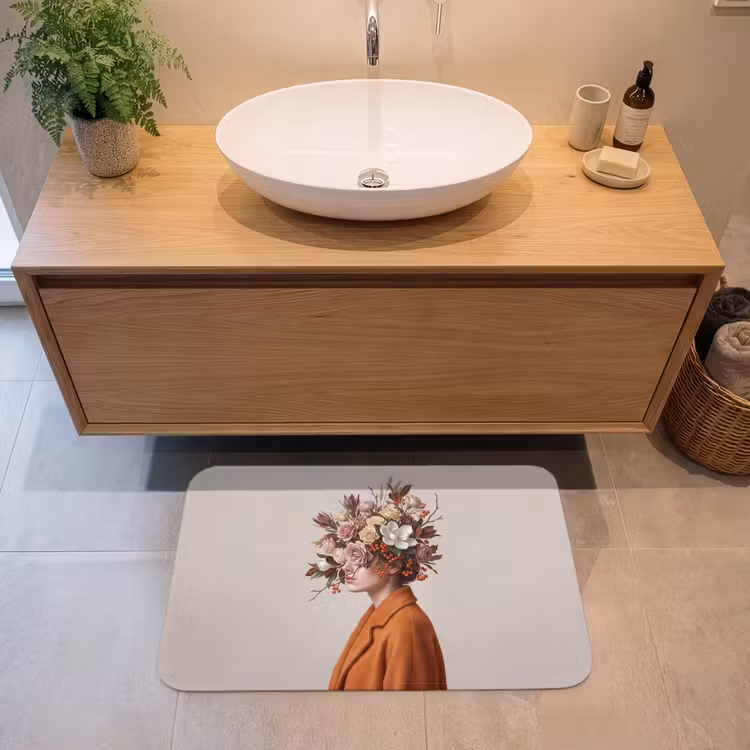 Gezicht - Boeket - Kleurrijk Badmat middel -sfeer1