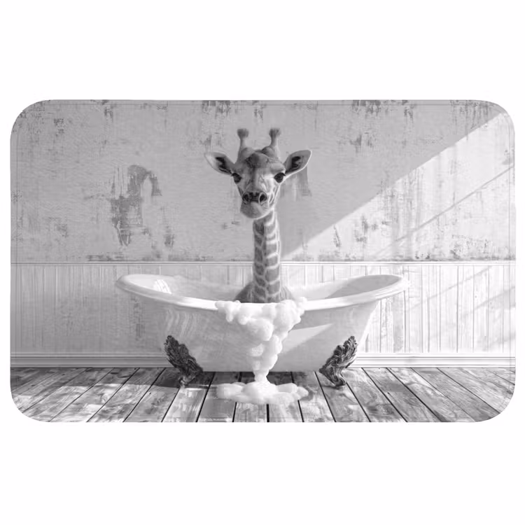 Giraffe - Dier - Badkuip - Vintage - Zwart - Wit Badmat middel -3d