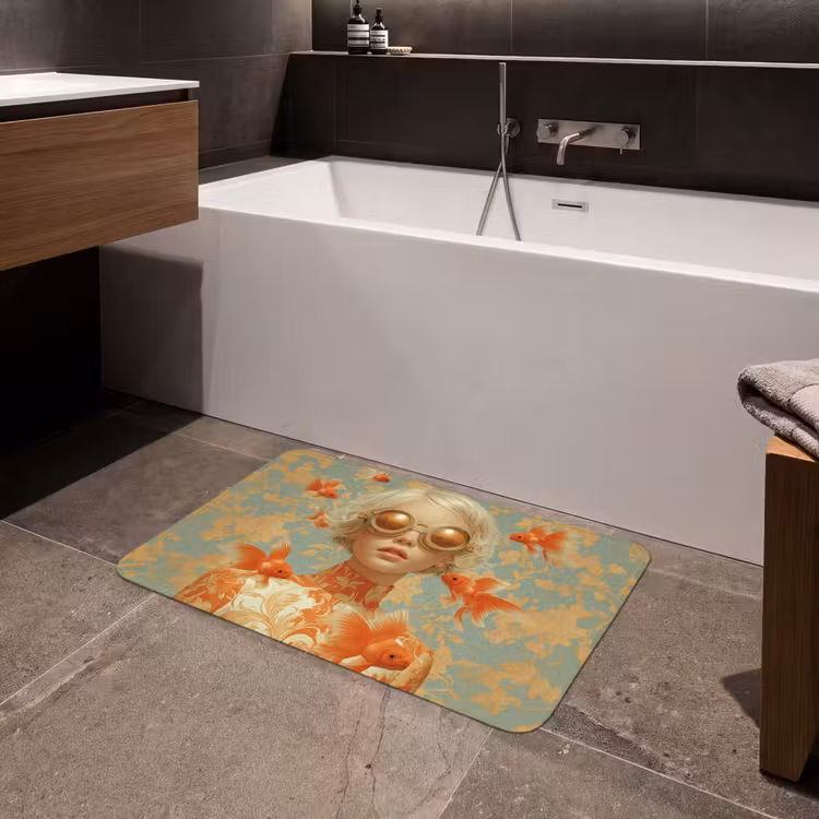 Goudvissen - Oranje - Vrouw - Blond Badmat middel -sfeer3