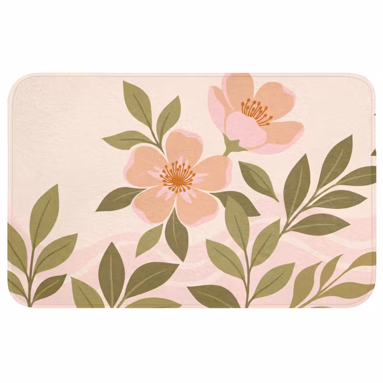 Grafisch - Bloemen - Roze Badmat middel -3d