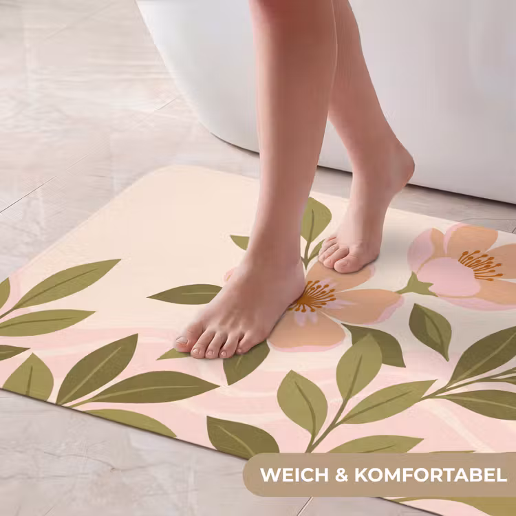 Grafisch - Bloemen - Roze Badmat middel -USP_ZachtDE