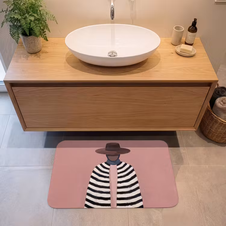 Grafisch - Vrouw - Roze Badmat middel -sfeer1