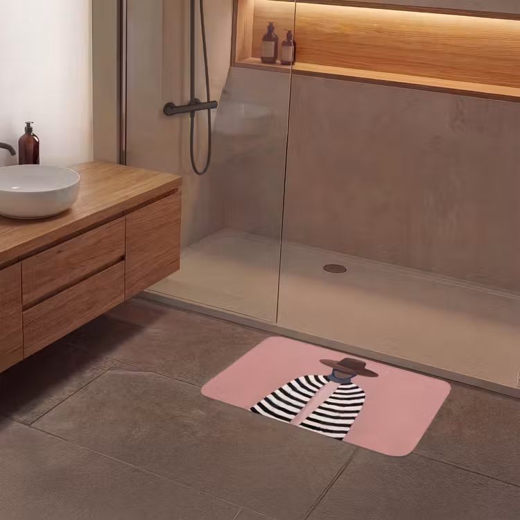 Grafisch - Vrouw - Roze Badmat middel -sfeer2