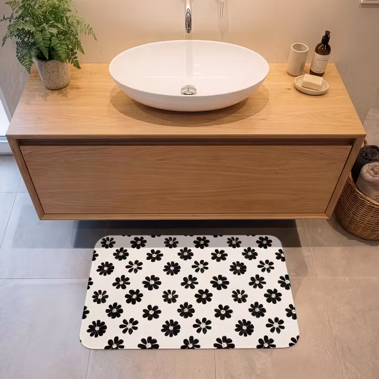 Grafisch - Madeliefjes - Zwart - Beige Badmat middel 997 -sfeer1