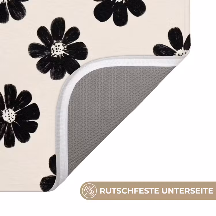 Grafisch - Madeliefjes - Zwart - Beige Badmat middel 997 -USP_AntislipDE