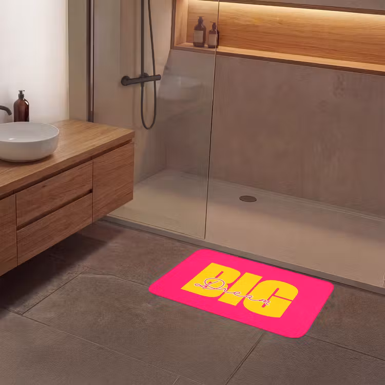 Dream big - Roze - Geel - Minimalistisch Badmat middel -sfeer2