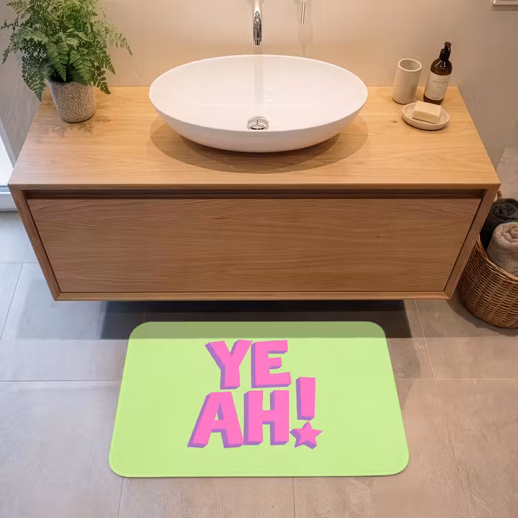 Groen - Neon - Quote Badmat middel -sfeer1