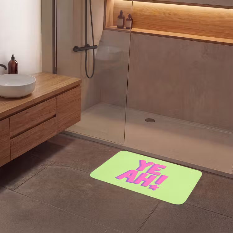 Groen - Neon - Quote Badmat middel -sfeer2