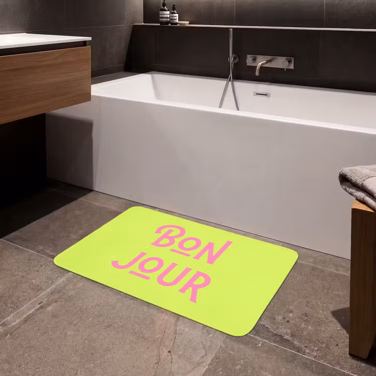 Groen - Roze bonjour - art-deco Badmat middel -sfeer3