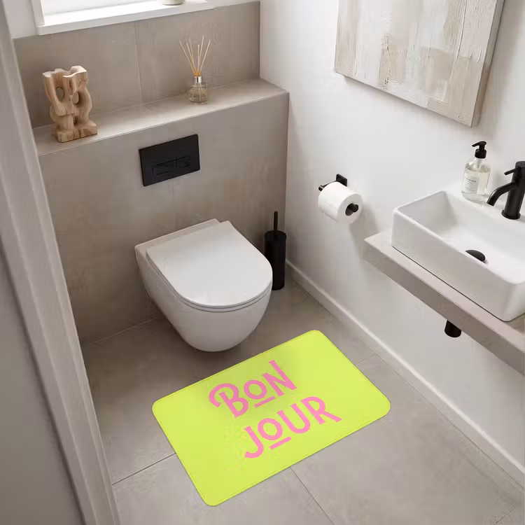 Groen - Roze bonjour - art-deco Badmat middel -sfeer4