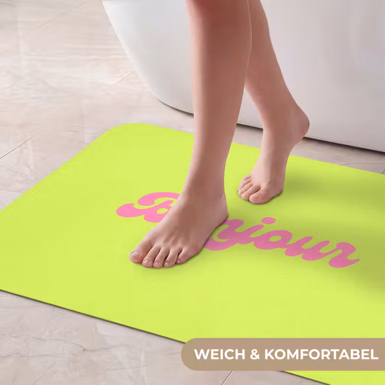 Groen - Roze bonjour - Retro Badmat middel -USP_ZachtDE