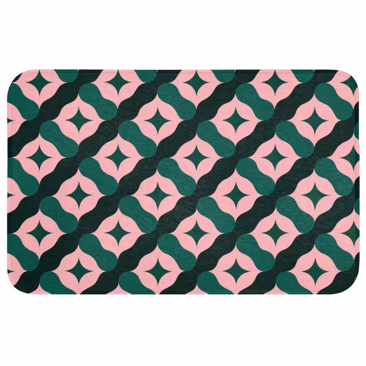 Groen - Roze - Retro - Sterren Badmat middel 997 -3d